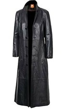 Uomo pelle D'Agnello Nero Vera Cappotto Trench Lungo Giacca