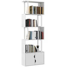 HOMCOM Libreria Moderna 5 Ripiani con Armadietto 2 Ante in Legno Bianco