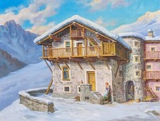Carlo Morgari (Torino 1898 - 1970). Alpi innevate, ( Monviso ? ) dipinto di neve