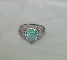Anello Vng In Argento  925 con Tormalina Naturale Paraiba E Brillanti 
