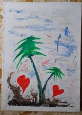QUADRO DIPINTO 70X50PALME E CUORI POPART  ITALIANA BELLO ARREDO CASA SALOTTO POP