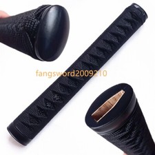 Manico Tsuka Nero 26 cm W Menuki Fuchi Kashira per Ricambi Spada Katana Giapponese