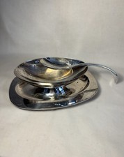 SALSIERA CHRISTOFLE IN LAMINA D’ARGENTO CON CUCCHIAIO CIGNO