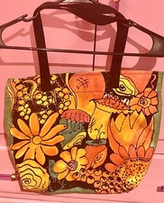 KATSUI AUSTRALIA FIRMATO XL Tela TOTE Reversibile FIORI TROPICALI Zip Usato in ottime condizioni