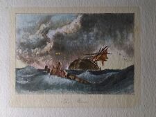 Vecchia Litografia al Torchio The Storm acquerellata a mano su carta pregiata