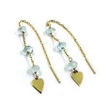 ORECCHINI ORO GIALLO, 18K, PENDENTI, CON ACQUAMARINA SFACCETTATA DA 5 MM E CUORI