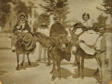 Tre Donne Passeggiata A Cavallo Di Asino C1875 Foto Stereo Diorama Vintage