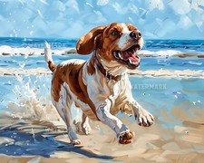 Beagle Running on Beach 8x10