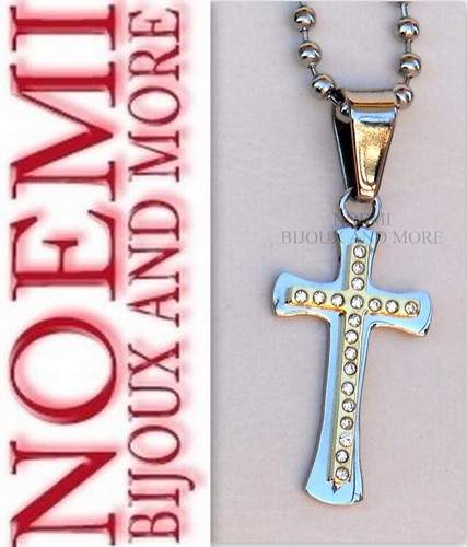 Collana uomo acciaio croce oro - collana,