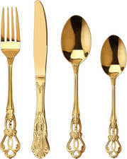 Set Posate 24 Pezzi Stile Retro Oro - Elegante Servizio per 6 Persone, Posate in