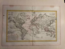 Planisfero - Antica mappa del mondo . Mappe-Monde. De Vaugondy originale d'epoca