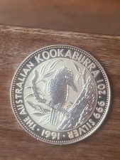 1991 Moneta 5 DOLLARI Australia ARGENTO Silver 1 Oncia 1 Oz KOOKABURRA OTTIMA