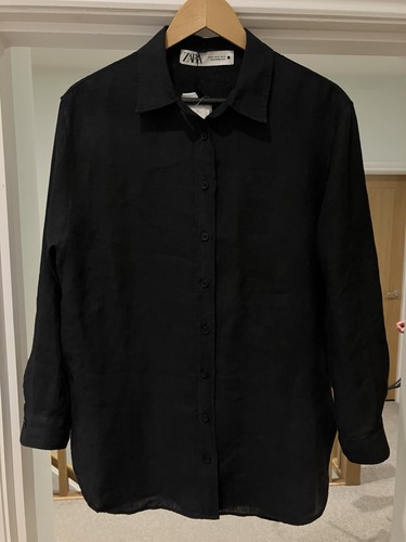 Camicia zara 100 lino nera - camicia,