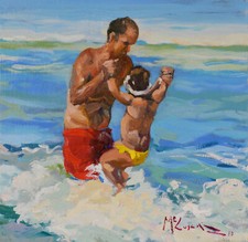 Estate - Dipinto Originale M. Luschi Oil Painting 20x20 Summer Beach