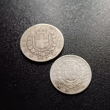 Monete Argento Regno D Italia Vittorio Emanuele II 1 + 2 Lire Stemma Lotto 734