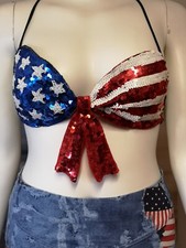 Top reggiseno  Bandiera Americana Paillettes  perline rosso BLù stelle strisce 