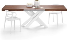 Tavolo da pranzo allungabile in noce 160-240 cm con gambe a croce bianche moderno