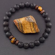 Bracciale Occhio di tigre Pietra Lavica perle 8mm pietre dure Nero da Uomo Donna
