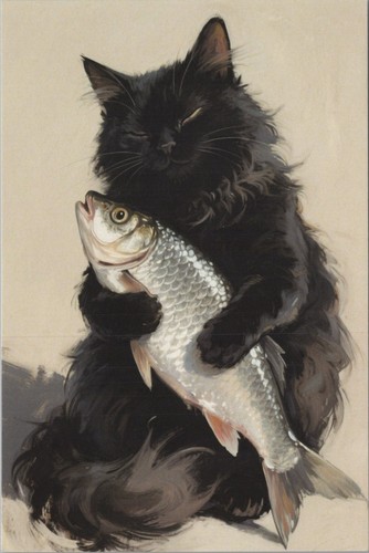 Cartolina gatto nero che tiene - cartolina,