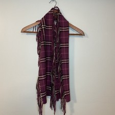 Sciarpa donna Burberry London Blue Label cashmere a quadri con frange viola marrone