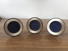 Set Di 3 Piccole Cornici Tonde Vintage Anni 70 In Legno E Argento 925
