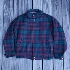 Bomber vintage Woolrich a quadri sherpa foderato lana giacca zip intera uomo piccolo