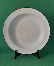 VASSOIO PIATTO GRANDE FERRO SMALTO SMALTATO BIANCO CON PROFILO BLU Ø CM 36. CA86