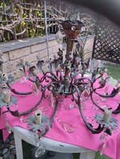 Lampadario Vintage Con Puttini, Goccie Di Cristallo  10 Bracci Vendesi Cosìcom'e