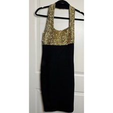 Outlander Studio mini abito nero oro paillettes porta perle S vintage anni 90 cocktail