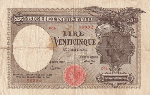 Italy 1923 lire circulated - italy,
