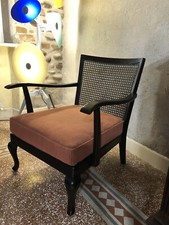 Armchair rattan walnut 50's