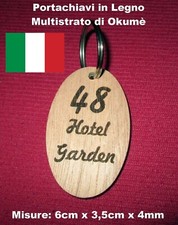 Portachiavi. legno Okumè inciso 1 lato alberghi b&b Hotel resort beb albergo 4mm