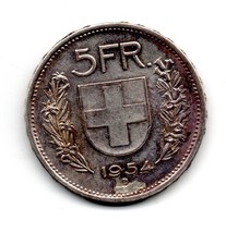 BELLISSIMA MONETA SVIZZERA 5 FRANCHI 1954 ARGENTO