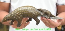 Rara scultura animale pangolino madre figlio bronzo cinese antica 12,2"