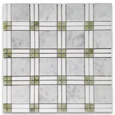 Piastrella mosaico tartan plaid marmo bianco Carrara giada verde Thassos levigata