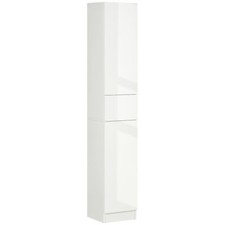 kleankin Colonna Bagno con Cassetto e 2 Armadietti Bianco Lucido 30x28x170cm
