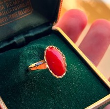 ANELLO CORALLO ROSSO AUTENTICO oro giallo argento vintage ITALIANO fine cocktail S 7,5