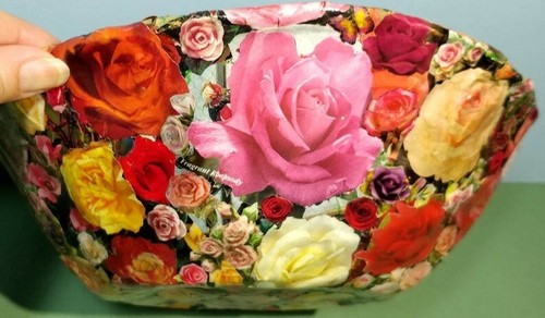 Ciotola fiori rosa decoupage