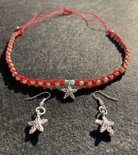 Collana Macramè Pietre Turchesi Naturali Con Orecchini a Pendaglio, Idea Regalo