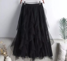 Gonna Lunga Tulle Nero Volant