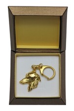 Levriero italiano - Portachiavi dorato con cane in confezione regalo, decorazion