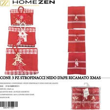 SET 3 PEZZI STROFINACCI ART XMAS 40X55 CM COTONE NIDO D'APE CON RICAMO NATALE