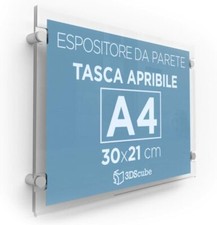 Espositore in plexiglass porta dépliant A4 ORIZZONTALE con distanziali alluminio