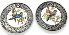 Lindner Kueps Bavaria 2 mini piatti uccellini con cornici in peltro Italia Peltro