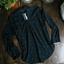 ZARA Camicia verde scuro pois rosa tenue tg M Cut-out green top blouse polka dot