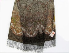  Écharpe femme laine 100% frange soie 60x150 authentique PAVLOVO POSSAD Russie 