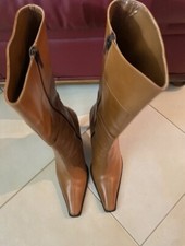 Stivali Donna Vero Cuoio Al Ginocchio Marroni