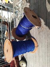 Lotto Bobine Rocchetti Legno Filo Cordoncino Blu Cucito Hobby Creazioni 