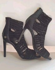 Scarpa Sandalo aperto Tacco alto Liù Jo Nero N.38 Traforato tessuto ricamato Zip