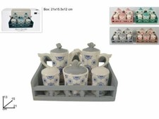 Set Menage Ceramica 5 Pezzi Con Vassoio In Legno dfh